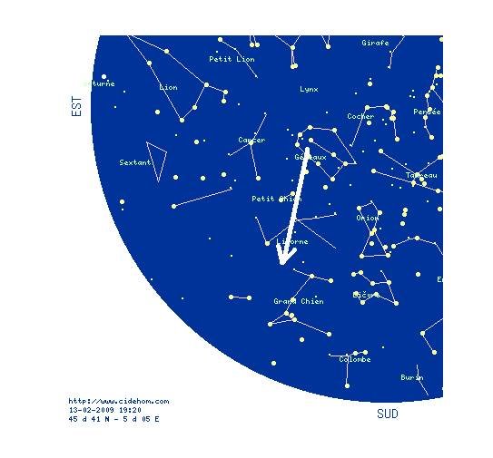 Trajectoire bolide 13/02/2009, R. Collin